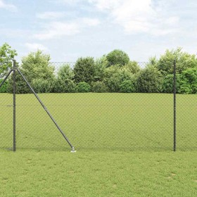 Valla de eslabones de cadena con postes Gris 1.5 x 25 m Acero