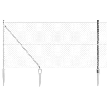 Valla de eslabones de cadena con postes Plateado 1.4 x 10 m