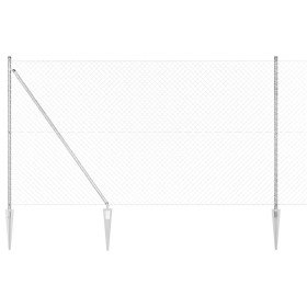 Valla de eslabones de cadena con postes Plateado 1.5 x 10 m