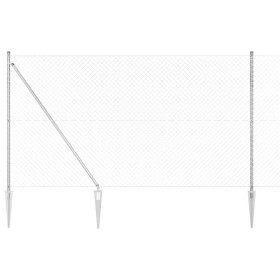 Valla de eslabones de cadena con postes Plateado 1.6 x 10 m