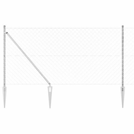 Valla de eslabones de cadena con postes Plateado 1.4 x 10 m