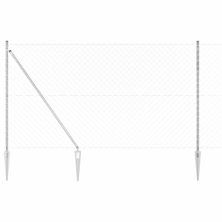 Valla de eslabones de cadena con postes Plateado 1.5 x 10 m