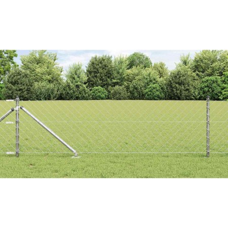 Valla de eslabones de cadena con postes Plateado 0.8 x 25 m