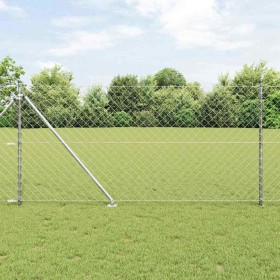 Valla de eslabones de cadena con postes Plateado 1 x 25 m Acero