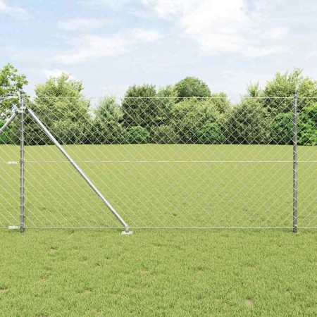Valla de eslabones de cadena con postes Plateado 1 x 25 m Acero