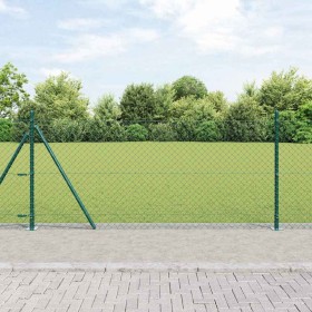 Valla de eslabones de cadena con postes Verde 1 x 25 m Acero