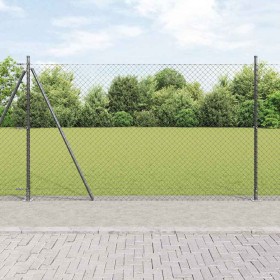 Valla de eslabones de cadena con postes Gris 1.6 x 10 m Acero