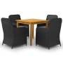 Juego de comedor para jardín 5 piezas negro