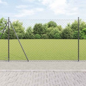 Valla de eslabones de cadena con postes Gris 1.6 x 25 m Acero