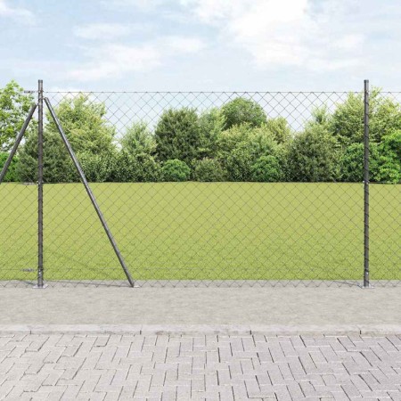Valla de eslabones de cadena con postes Gris 1.6 x 25 m Acero