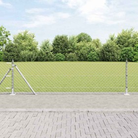 Valla de eslabones de cadena con postes Plateado 0.4 x 10 m