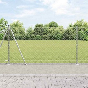 Valla de eslabones de cadena con postes Plateado 1.2 x 10 m