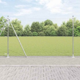 Valla de eslabones de cadena con postes Plateado 1.6 x 10 m