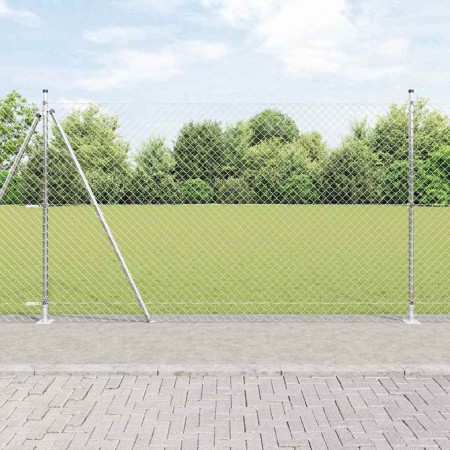 Valla de eslabones de cadena con postes Plateado 1.6 x 10 m