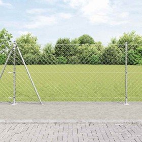 Valla de eslabones de cadena con postes Plateado 1.2 x 10 m