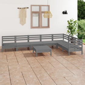 Juego de muebles de jardín 8 piezas madera maciza de pino gris