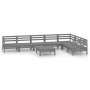 Juego de muebles de jardín 8 piezas madera maciza de pino gris