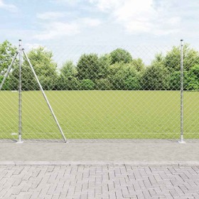 Valla de eslabones de cadena con postes Plateado 1.6 x 10 m