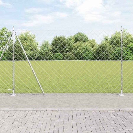 Valla de eslabones de cadena con postes Plateado 1.6 x 10 m