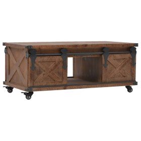 Mesa de centro de madera maciza de abeto marrón 91x51x38 cm