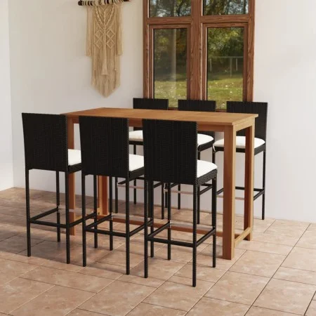 Conjunto de bar para jardín 7 piezas con cojines negro de vidaXL, Conjuntos de jardín - Ref: Foro24-3068006, Precio: 626,93 €...