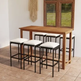 7-teiliges Gartenbar-Set mit schwarzen Kissen von vidaXL, Gartensets - Ref: Foro24-3068011, Preis: 379,90 €, Rabatt: %