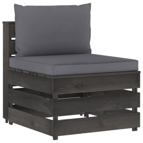 Sectional central sofa with gray impregnated wood cushions by vidaXL, Modular outdoor sofas - Ref: Foro24-3068120, Price: 98,...