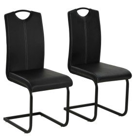 Sillas de comedor voladizas 2 unidades cuero sintético negro Sillas de comedor voladizas 2 unidades cuero sintético negro