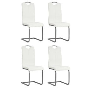 Sillas de comedor voladizas 4 unidades de tela blanca Sillas de comedor voladizas 4 unidades de tela blanca