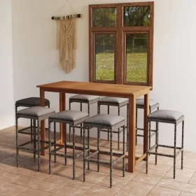 Garden bar set with 9 pieces and gray synthetic rattan cushions by vidaXL, Garden sets - Ref: Foro24-3068015, Price: 436,40 €...