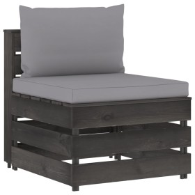 Sectional central sofa with gray impregnated wood cushions by vidaXL, Modular outdoor sofas - Ref: Foro24-3068121, Price: 98,...