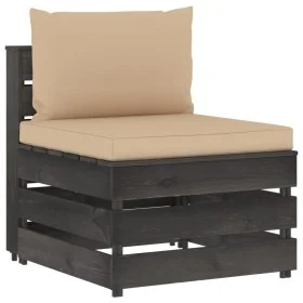 Ecksofa mit grau imprägnierten Holzkissen von vidaXL, Modulare Sofas für den Außenbereich - Ref: Foro24-3068123, Preis: 91,68...