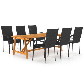 Juego de comedor para jardín 7 piezas negro