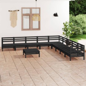 Juego de muebles de jardín 10 pzas madera maciza de pino negro