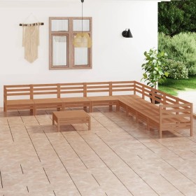 Juego muebles de jardín 10 pzas madera maciza pino marrón miel