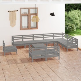 Juego de muebles de jardín 11 piezas madera maciza de pino gris