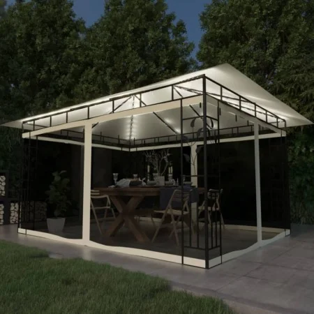 Gazebo with mosquito net and cream LED light strip 4x3x2.73m 180 g/m² by vidaXL, Tents and gazebos - Ref: Foro24-3070315, Pri...