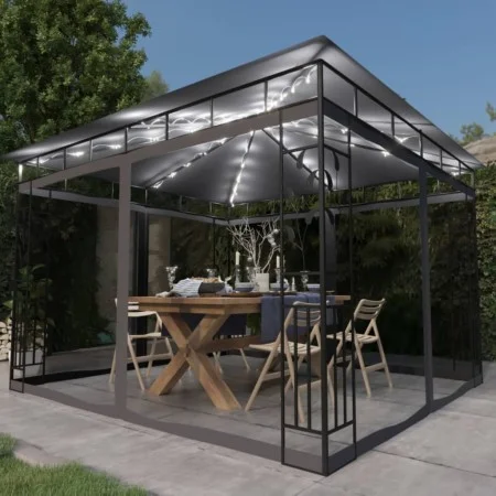 Mesh gazebo with LED light strip anthracite 3x3x2.73m 180 g/m² by vidaXL, Tents and gazebos - Ref: Foro24-3070316, Price: 310...