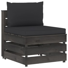 Central sectional sofa with gray impregnated wood cushions by vidaXL, Modular outdoor sofas - Ref: Foro24-3068127, Price: 108...