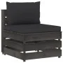 Zentrales Sektionssofa mit Kissen aus grau imprägniertem Holz von vidaXL, Modulare Sofas für den Außenbereich - Ref: Foro24-3...