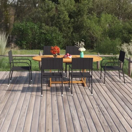 Garden dining set 7 pieces black synthetic rattan by vidaXL, Garden sets - Ref: Foro24-3070772, Price: 453,17 €, Discount: %