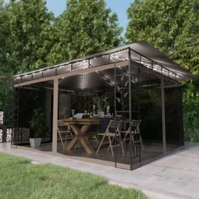 Cenador con mosquitera y tira luz LED taupé 4x3x2,73m 180 g/m² by vidaXL, Tents and gazebos - Ref: Foro24-3070319, Price: 356...