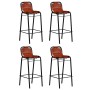 Set muebles bar 5 pzas madera reciclada cuero cabra auténtico