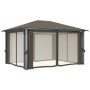 Cenador con cortina y tira de luz LED aluminio taupé 400x300cm de vidaXL, Carpas y cenadores - Ref: Foro24-3070337, Precio: 4...