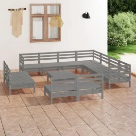 12-teiliges Gartensitzgruppen-Set aus massivem grauem Kiefernholz. von vidaXL, Gartensets - Ref: Foro24-3083161, Preis: 558,7...