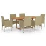 Garten-Essgruppe, 7-teilig, beiges synthetisches Rattan von vidaXL, Gartensets - Ref: Foro24-3070753, Preis: 692,00 €, Rabatt: %
