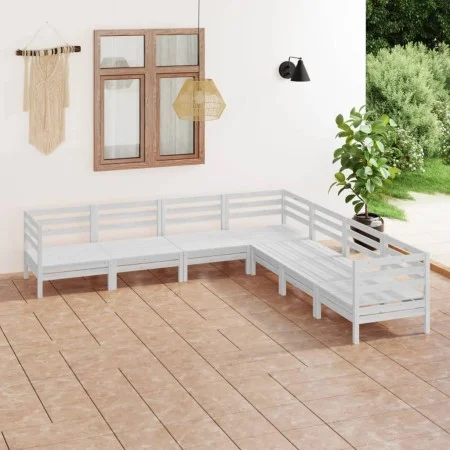 7-teiliges Gartenmöbel-Set massives Kiefernholz weiß von vidaXL, Gartensets - Ref: Foro24-3083095, Preis: 364,23 €, Rabatt: %