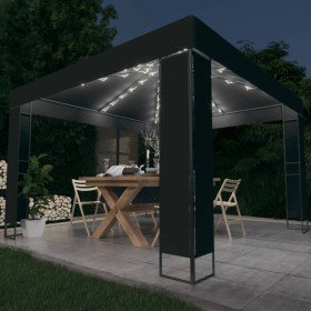 Cenador con doble techo y tira de luces LED antracita 3x3 m