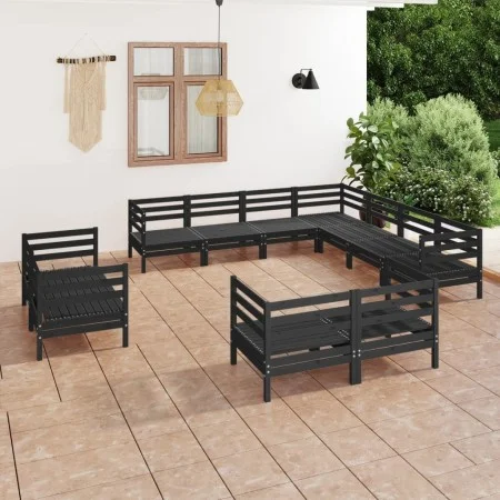 Garden furniture set 11 pieces solid black pine wood by vidaXL, Garden sets - Ref: Foro24-3083218, Price: 620,97 €, Discount: %
