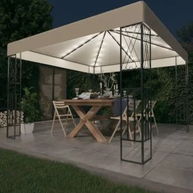 Cenador con tira de luces LED 3x3 m tela color crema de vidaXL, Carpas y cenadores - Ref: Foro24-3070326, Precio: 253,08 €, D...